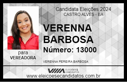 Candidato VERENNA BARBOSA 2024 - CASTRO ALVES - Eleições