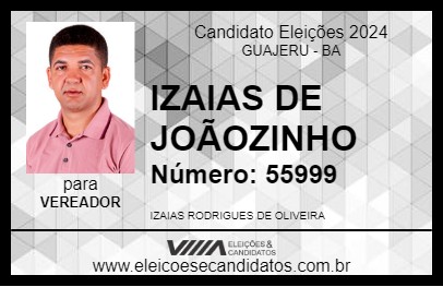 Candidato IZAIAS DE JOÃOZINHO 2024 - GUAJERU - Eleições