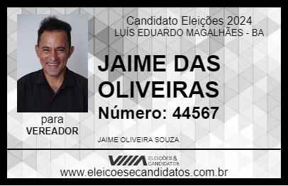 Candidato JAIME DAS OLIVEIRAS 2024 - LUÍS EDUARDO MAGALHÃES - Eleições