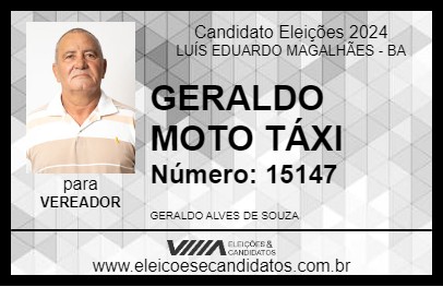 Candidato GERALDO MOTO TÁXI 2024 - LUÍS EDUARDO MAGALHÃES - Eleições