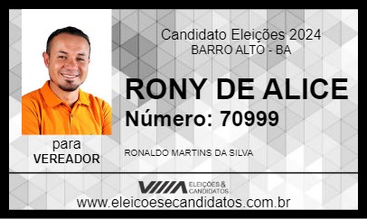 Candidato RONY DE ALICE 2024 - BARRO ALTO - Eleições