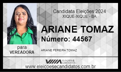 Candidato ARIANE TOMAZ 2024 - XIQUE-XIQUE - Eleições