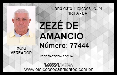 Candidato ZEZÉ DE AMANCIO 2024 - PIRIPÁ - Eleições