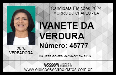 Candidato IVANETE DA VERDURA 2024 - MORRO DO CHAPÉU - Eleições