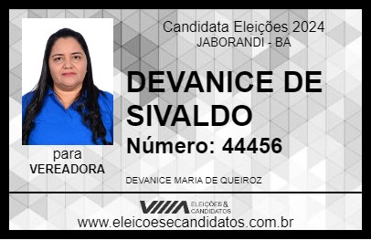 Candidato DEVANICE DE SIVALDO 2024 - JABORANDI - Eleições