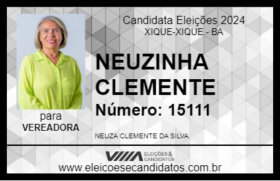 Candidato NEUZINHA CLEMENTE 2024 - XIQUE-XIQUE - Eleições