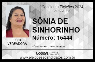 Candidato SÔNIA DE SINHORINHO 2024 - ARACI - Eleições