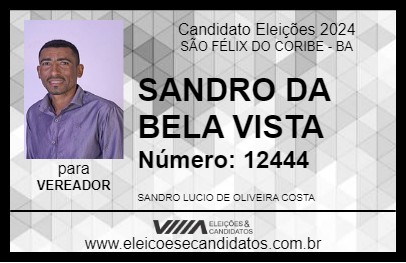 Candidato SANDRO DA BELA VISTA 2024 - SÃO FÉLIX DO CORIBE - Eleições