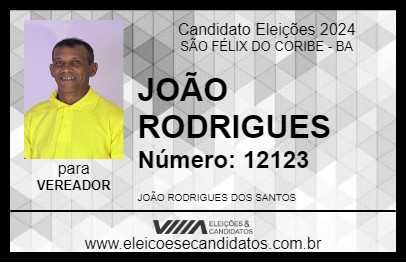 Candidato JOÃO RODRIGUES 2024 - SÃO FÉLIX DO CORIBE - Eleições