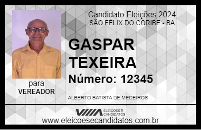 Candidato GASPAR TEXEIRA 2024 - SÃO FÉLIX DO CORIBE - Eleições