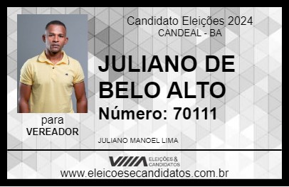 Candidato JULIANO DE BELO ALTO 2024 - CANDEAL - Eleições