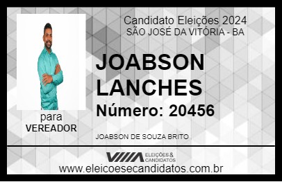 Candidato JOABSON LANCHES 2024 - SÃO JOSÉ DA VITÓRIA - Eleições