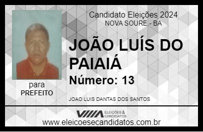 Candidato JOÃO LUÍS DO PAIAIÁ 2024 - NOVA SOURE - Eleições