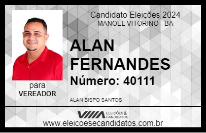 Candidato ALAN FERNANDES 2024 - MANOEL VITORINO - Eleições