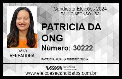 Candidato PATRICIA DA ONG 2024 - PAULO AFONSO - Eleições