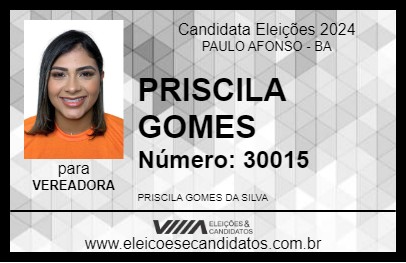 Candidato PRISCILA GOMES 2024 - PAULO AFONSO - Eleições