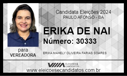 Candidato ERIKA DE NAI 2024 - PAULO AFONSO - Eleições