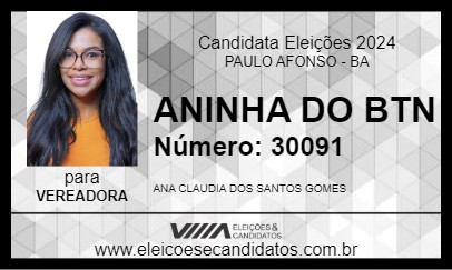 Candidato ANINHA DO BTN 2024 - PAULO AFONSO - Eleições