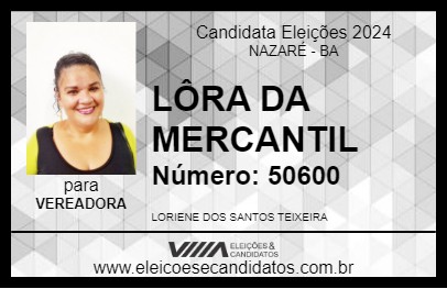 Candidato LÔRA DA MERCANTIL 2024 - NAZARÉ - Eleições