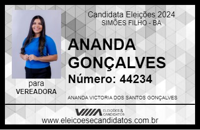 Candidato ANANDA GONÇALVES 2024 - SIMÕES FILHO - Eleições