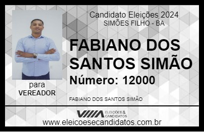 Candidato FABIANO DOS SANTOS SIMÃO 2024 - SIMÕES FILHO - Eleições