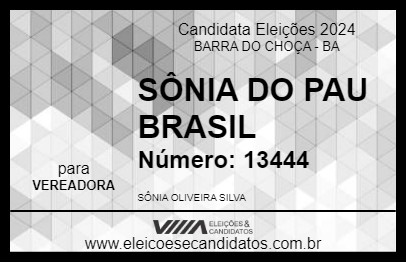 Candidato SÔNIA DO PAU BRASIL 2024 - BARRA DO CHOÇA - Eleições