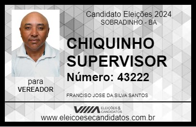 Candidato CHIQUINHO SUPERVISOR 2024 - SOBRADINHO - Eleições