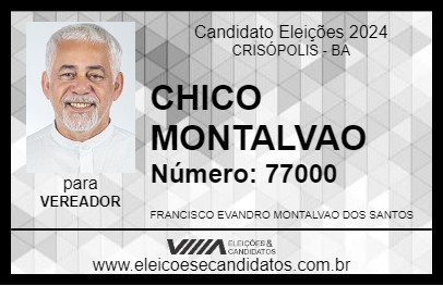 Candidato CHICO MONTALVAO 2024 - CRISÓPOLIS - Eleições