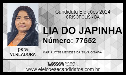 Candidato LIA DO JAPINHA 2024 - CRISÓPOLIS - Eleições