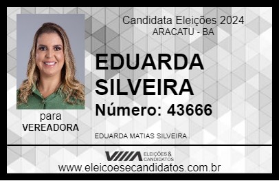 Candidato EDUARDA SILVEIRA 2024 - ARACATU - Eleições