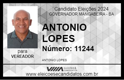 Candidato ANTONIO LOPES 2024 - GOVERNADOR MANGABEIRA - Eleições