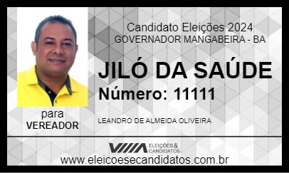 Candidato JILÓ DA SAÚDE 2024 - GOVERNADOR MANGABEIRA - Eleições