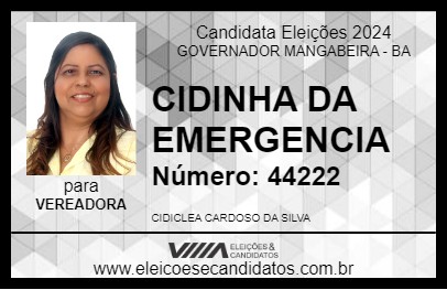 Candidato CIDINHA DA EMERGENCIA 2024 - GOVERNADOR MANGABEIRA - Eleições