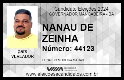 Candidato NANAU DE ZEINHA 2024 - GOVERNADOR MANGABEIRA - Eleições