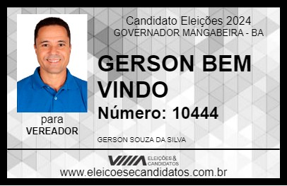 Candidato GERSON BEM VINDO 2024 - GOVERNADOR MANGABEIRA - Eleições