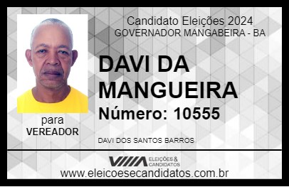 Candidato DAVI DA MANGUEIRA 2024 - GOVERNADOR MANGABEIRA - Eleições