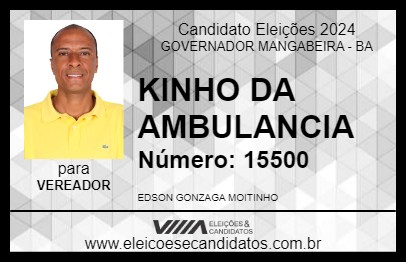 Candidato KINHO DA AMBULANCIA 2024 - GOVERNADOR MANGABEIRA - Eleições