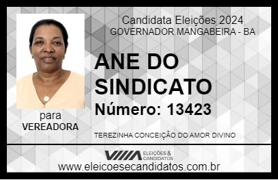 Candidato ANE DO SINDICATO 2024 - GOVERNADOR MANGABEIRA - Eleições