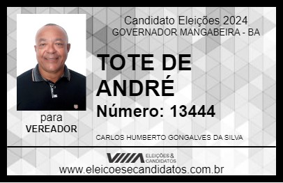 Candidato TOTE DE ANDRÉ 2024 - GOVERNADOR MANGABEIRA - Eleições