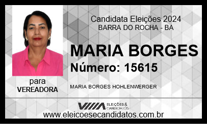 Candidato MARIA BORGES 2024 - BARRA DO ROCHA - Eleições