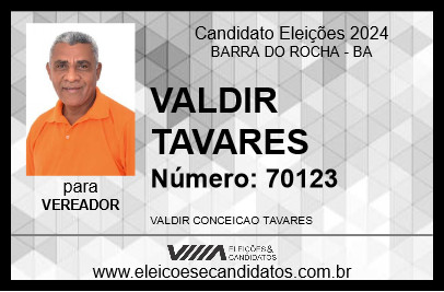 Candidato VALDIR TAVARES 2024 - BARRA DO ROCHA - Eleições