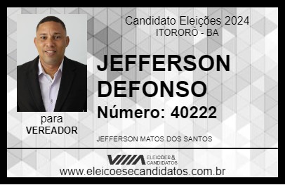 Candidato JEFFERSON DEFONSO 2024 - ITORORÓ - Eleições