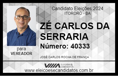 Candidato ZÉ CARLOS DA SERRARIA 2024 - ITORORÓ - Eleições