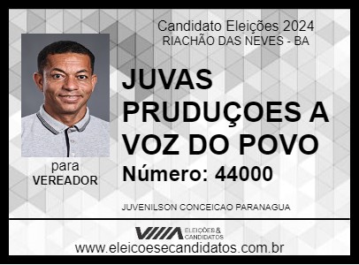 Candidato JUVAS PRUDUÇOES A VOZ DO POVO 2024 - RIACHÃO DAS NEVES - Eleições