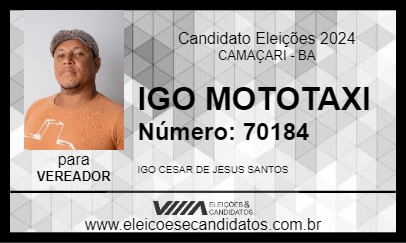 Candidato IGO MOTOTAXI 2024 - CAMAÇARI - Eleições