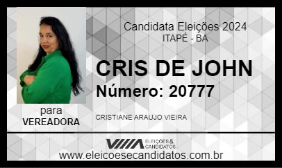 Candidato CRIS DE JOHN 2024 - ITAPÉ - Eleições