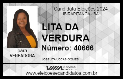 Candidato RITA DA VERDURA 2024 - IBIRAPITANGA - Eleições