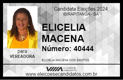 Candidato ELICELIA MACENA 2024 - IBIRAPITANGA - Eleições