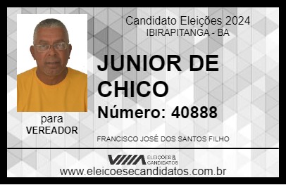 Candidato JUNIOR DE CHICO 2024 - IBIRAPITANGA - Eleições