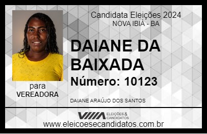 Candidato DAIANE DA BAIXADA 2024 - NOVA IBIÁ - Eleições